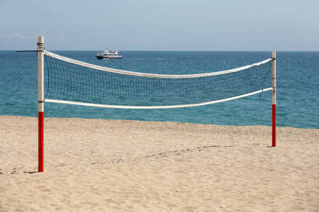 Grid for beach volleyball on seacoastの写真素材