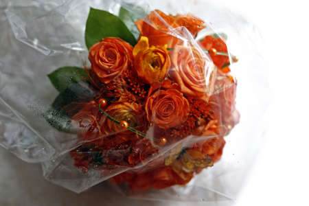 Wedding bouquet from roses on a white backgroundの写真素材