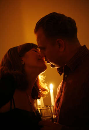 After one year after wedding in intimate conditions at restaurantの写真素材