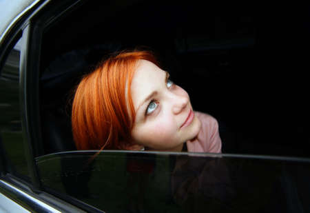  Portrait of a young girl in car