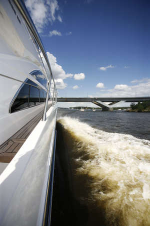 Yacht on the river. The wide corner is usedの写真素材