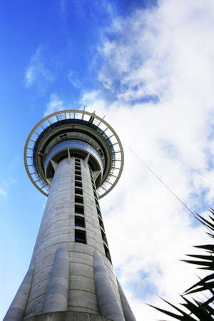 Low angle view at the Skytower in Auckland, New Zealandの写真素材