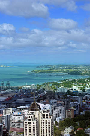 High buildings in Auckland on a background of harbourの写真素材