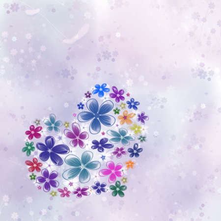 Heart from flowers on a violet backgroundの写真素材