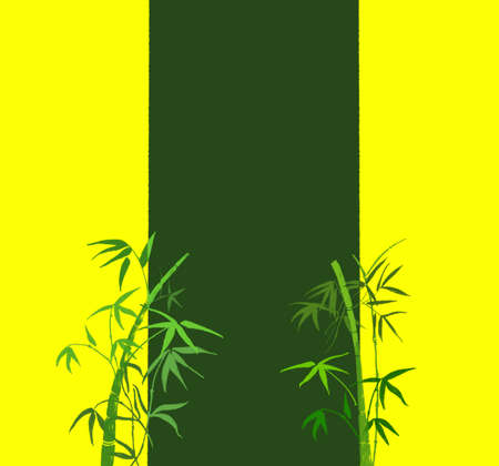On yellow-green background, the branches of green bambooの写真素材