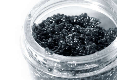 Black caviar in glass bank close-upの写真素材