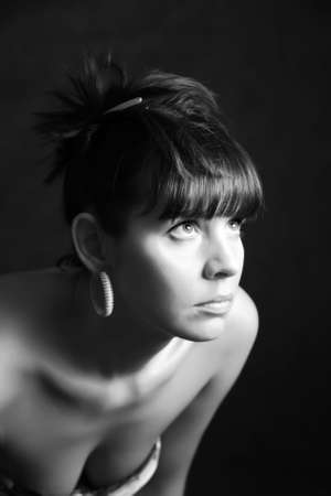 Beautiful brunette in studioの写真素材