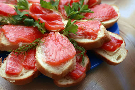 Sandwiches with a trout and a parsleyの写真素材