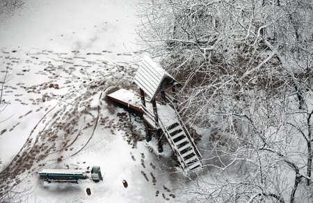 Snow-covered court yard, the top viewの写真素材