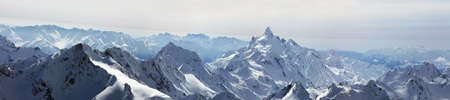 Russia. Caucasus. View on Elbrus Mount - the highest point of Europe from Cheget Mount. Panorama the...