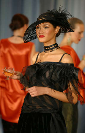 RUSSIA, YAROSLAVL, 26 MAY, 2005: Fashion model showing clothes on
international display in...