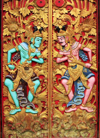 Wooden door decorated with a groove. Bali. Indonesiaの写真素材