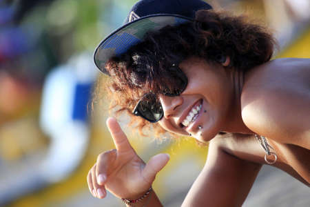 Portrait of young Asian boy smiling. Bali. Indonesiaの写真素材