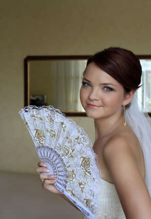 Portrait of the beautiful bride with natural illuminationの写真素材