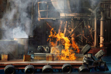 HOLLYWOOD - SEPTEMBER 17: Explosion at the end of the live stunt show called Waterworld on 17 September in 2011 in the Universal Studios Hollywood.のeditorial素材
