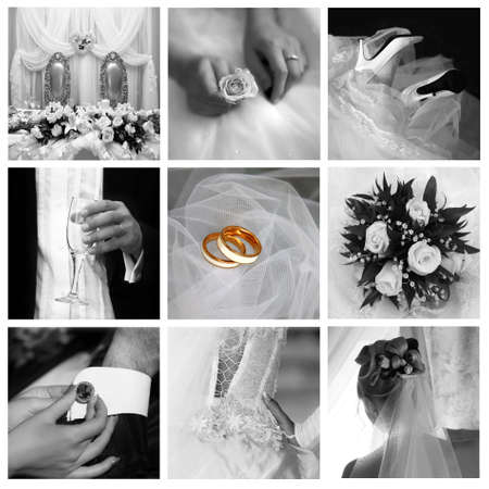 Collage of nine wedding photos in gentle