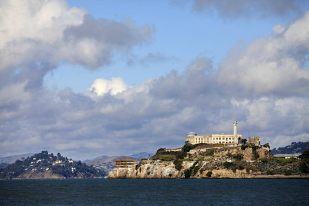 Alcatraz island in San Francisco bay, California with former prison ruinsのeditorial素材