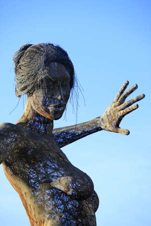 SAN FRANCISCO-OCT 24: 40-foot mesh sculpture of a woman called Bliss Dance by artist Marco Cochrane...