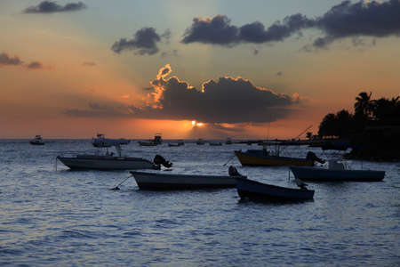 Sailing with a beautiful sunset in a tropical place. Barbadosの写真素材