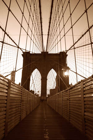 Brooklyn bridge at sunset, New York City, USA の写真素材