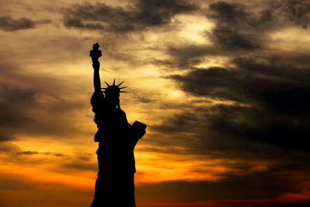 The Statue of Liberty at Sunset, New York Cityの写真素材