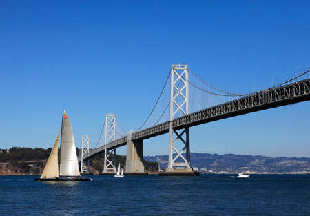 Bay Bridge and sailfish in San Franciscoの写真素材