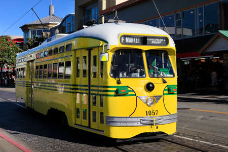 Yellow tram on the streets of San Francisco