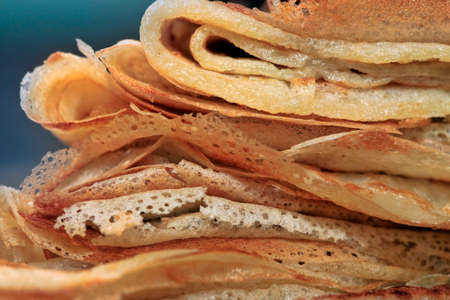 Close up of a pancakes pile with copy-space on the topの写真素材