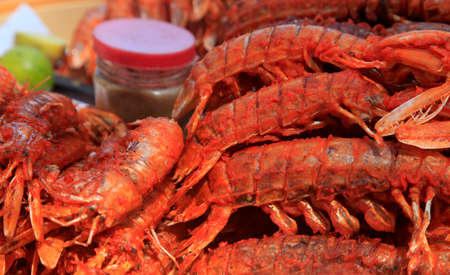 Freshwater prawn seafood  Preparation for a grillの写真素材