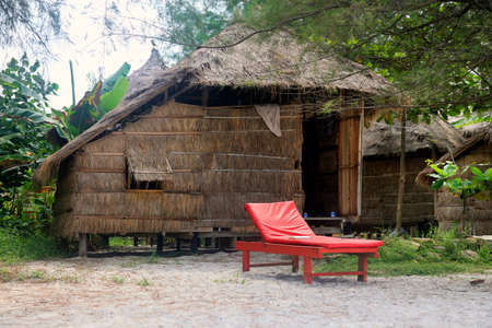 Beach bungalow at sunset in Cambodiaのeditorial素材