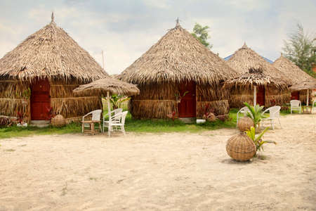 Beach bungalow at sunset in Cambodiaのeditorial素材