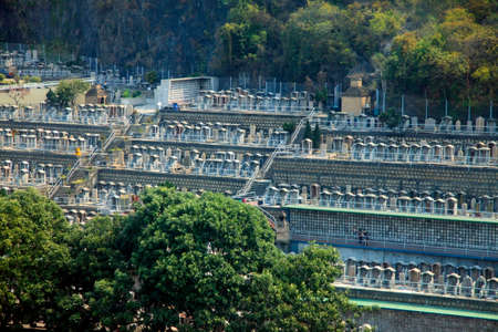 Mountain view on big city cemetery in Hong Kongのeditorial素材