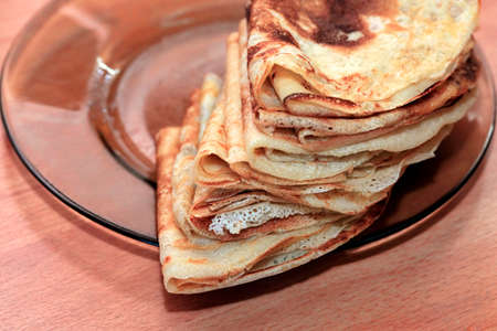 Close up of a pancakes pile with copy-space on the topの写真素材