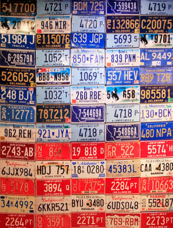 NEW YORK CITY, NY, USA - MAY 19: Various old American license plates in a shop window in Times Square, May 19, 2013 in Manhattan, New York Cityのeditorial素材