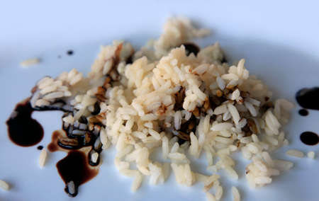 Cooked rice with soya sauceの写真素材