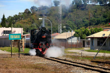 Kota Kinabalu, Malaysia - January 03, 2015: Tourist train North Borneo Railway is an old steam colonial era (engine runs on burning wood). This is a joint project between the railroad and the resort Sabah Sutera Harbour Resort. Currently, tourist train ruのeditorial素材