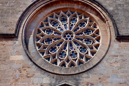 stained glass window in a church in the old town in Alcudia