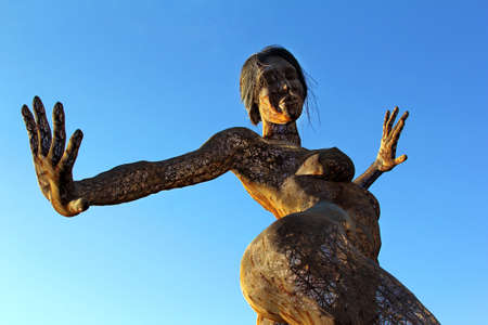 San Francisco, CA, USA - October 24, 2012: 40-foot mesh sculpture of a woman called Bliss Dance by artist Marco Cochrane on Treasure Island in San Franciscoのeditorial素材