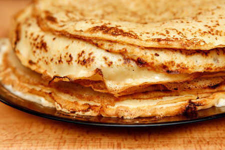 Close up of a pancakes pile with copy-space on the topの写真素材
