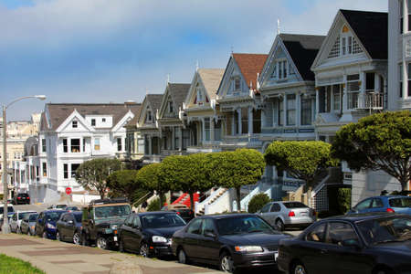 View to San Francisco with Alamo Squareの写真素材
