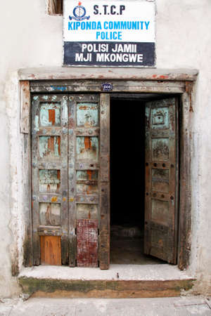 Old wooden door at Stone Town the capital of Zanzibar island East Africa.のeditorial素材