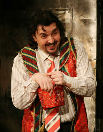 Russia, Moscow - April 11, 2007: Russian actor Igor Zolotovitsky in performance "Is faster than rabbits" in Moscow, Russiaのeditorial素材