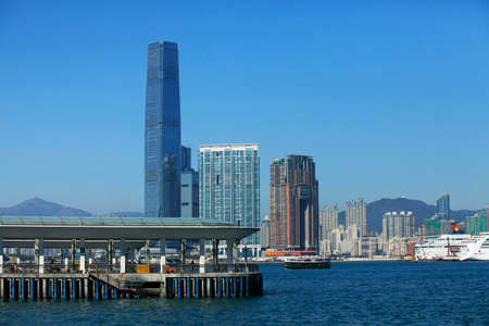 Hong Kong, Hong Kong S.A.R. - December 29, 2014:  View of modern skyscrapers in downtown Hong Kong on sunset, Chinaのeditorial素材