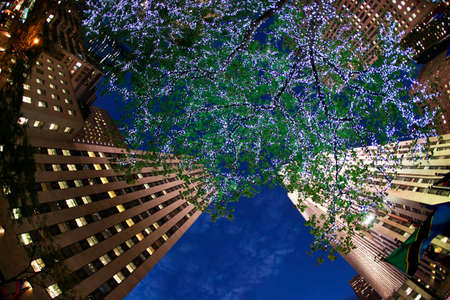 New York, NY, USA - October 11, 2012 : GE Building at Rockefeller Center at night 11 october 2012, New York. The 70 story building is 10th largest in the city and centerpiece of the Rockefeller Center complex.のeditorial素材