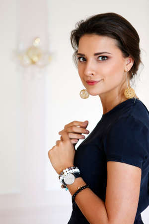 Portrait of a beautiful brunette in studioの写真素材