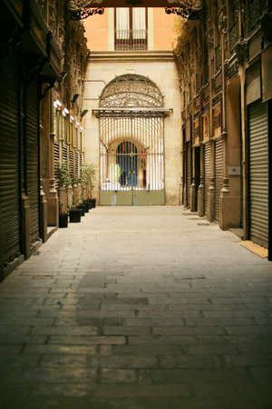 Ancient street of Barcelona. Passatge de Bacardiの写真素材
