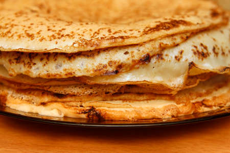 Close up of a pancakes pile with copy-space on the topの写真素材
