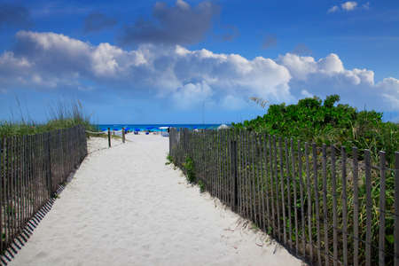 Sanded beach route to the ocean in South Beachの写真素材