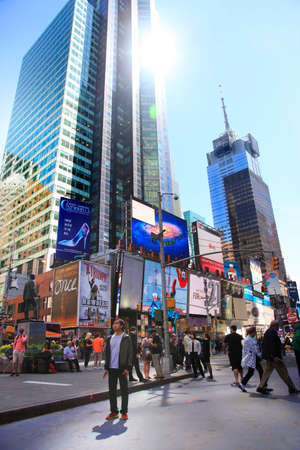 New York, NY, USA - May 17, 2013: Times Square, featured with Broadway Theaters and huge number of LED signs, is a symbol of New York City and the United States, May 17, 2013 in Manhattan, New York Cityのeditorial素材
