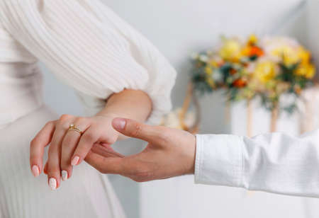 The groom keep the bride for handsの写真素材